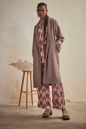 CLOTH COAT WITH FUR CUFF - TAUPE