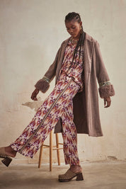 CLOTH COAT WITH FUR CUFF - TAUPE