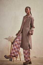 CLOTH COAT WITH FUR CUFF - TAUPE