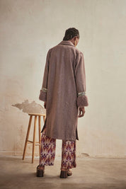 CLOTH COAT WITH FUR CUFF - TAUPE