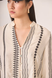 MAO BLOUSE WITH EMBROIDERED BORDERS - IVORY