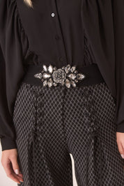 FANTASY BELT WITH FLOWER AND STONES - BLACK