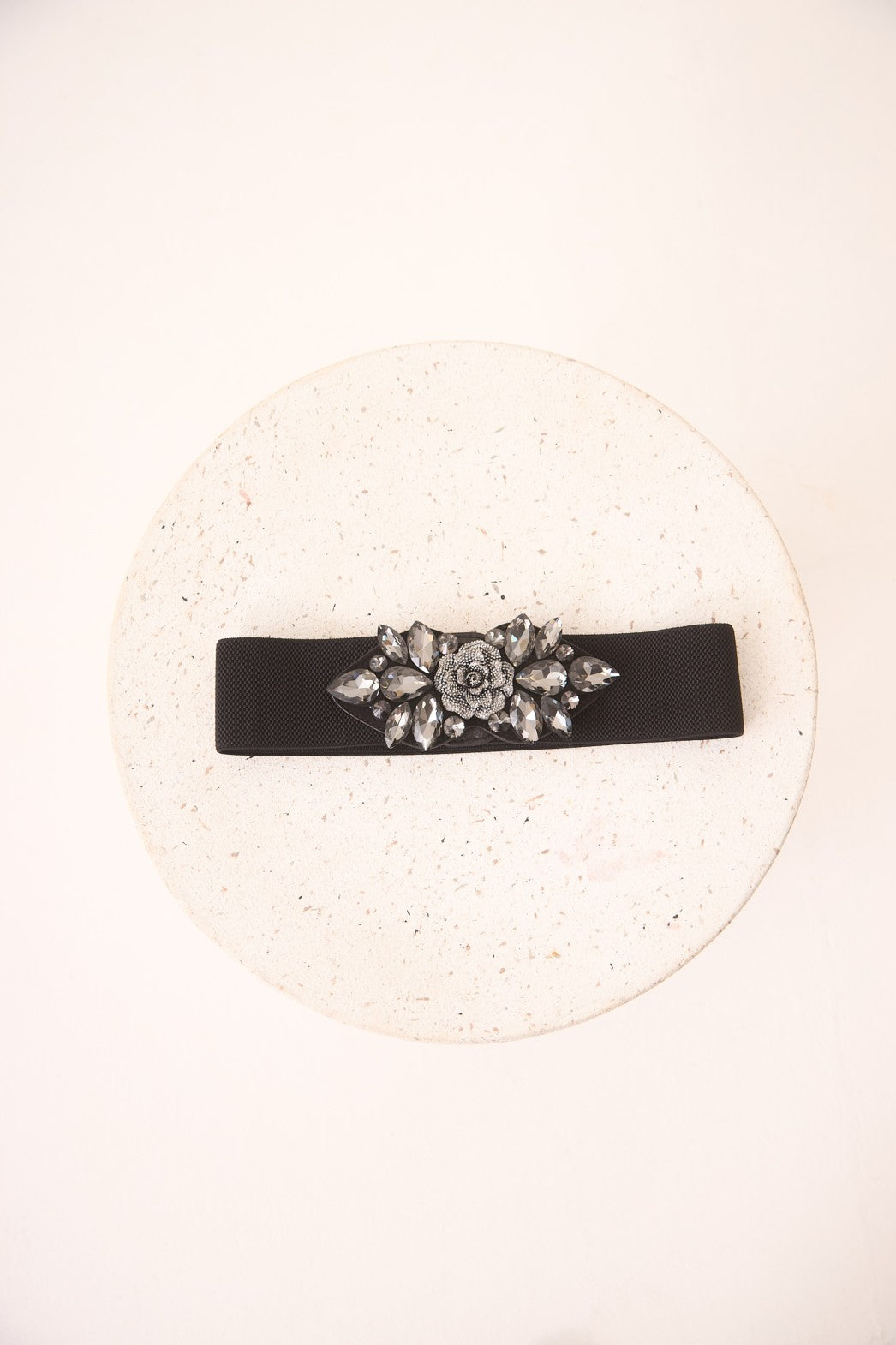 FANTASY BELT WITH FLOWER AND STONES - BLACK
