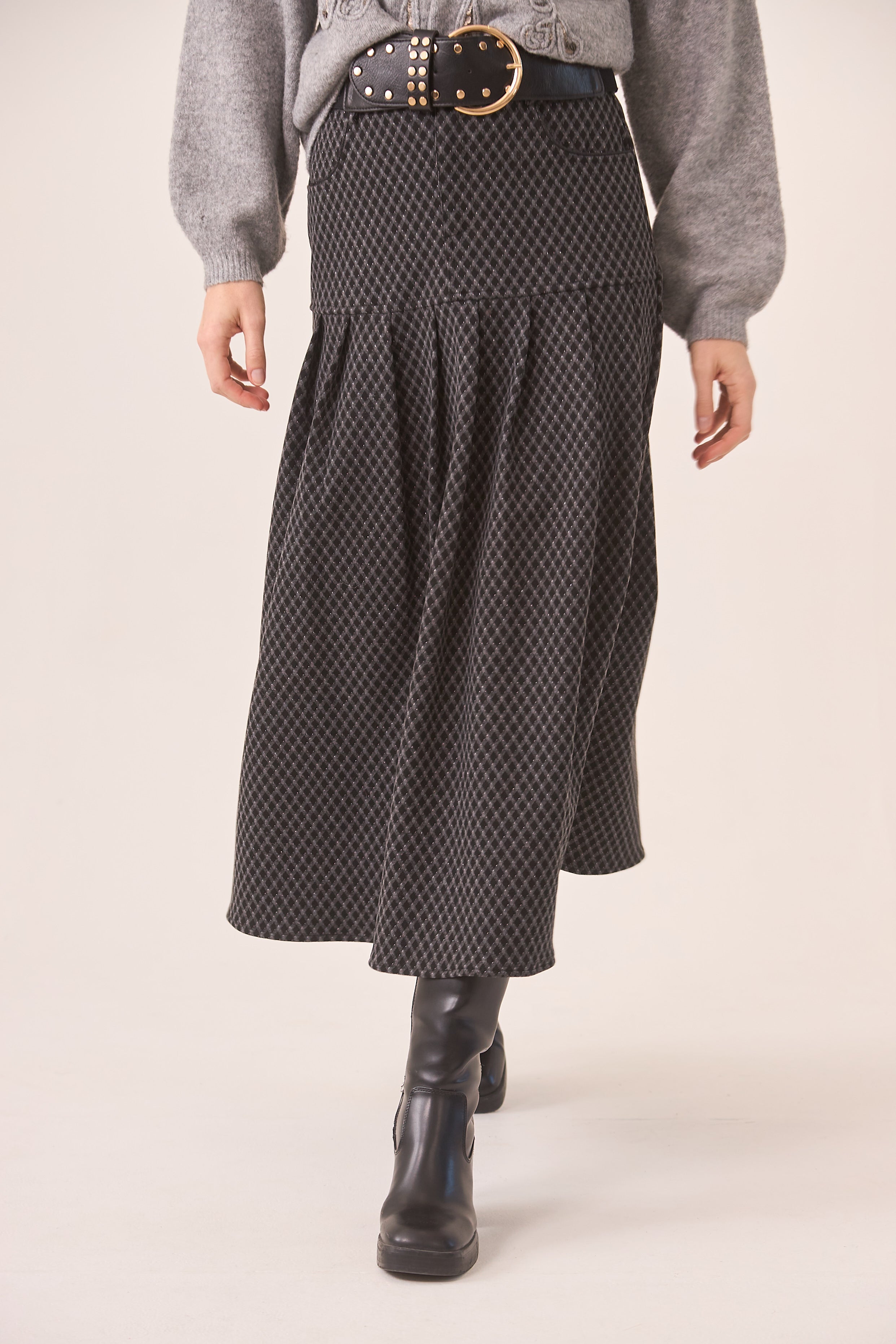 FALDA JACQUARD PLISADA - BLACK