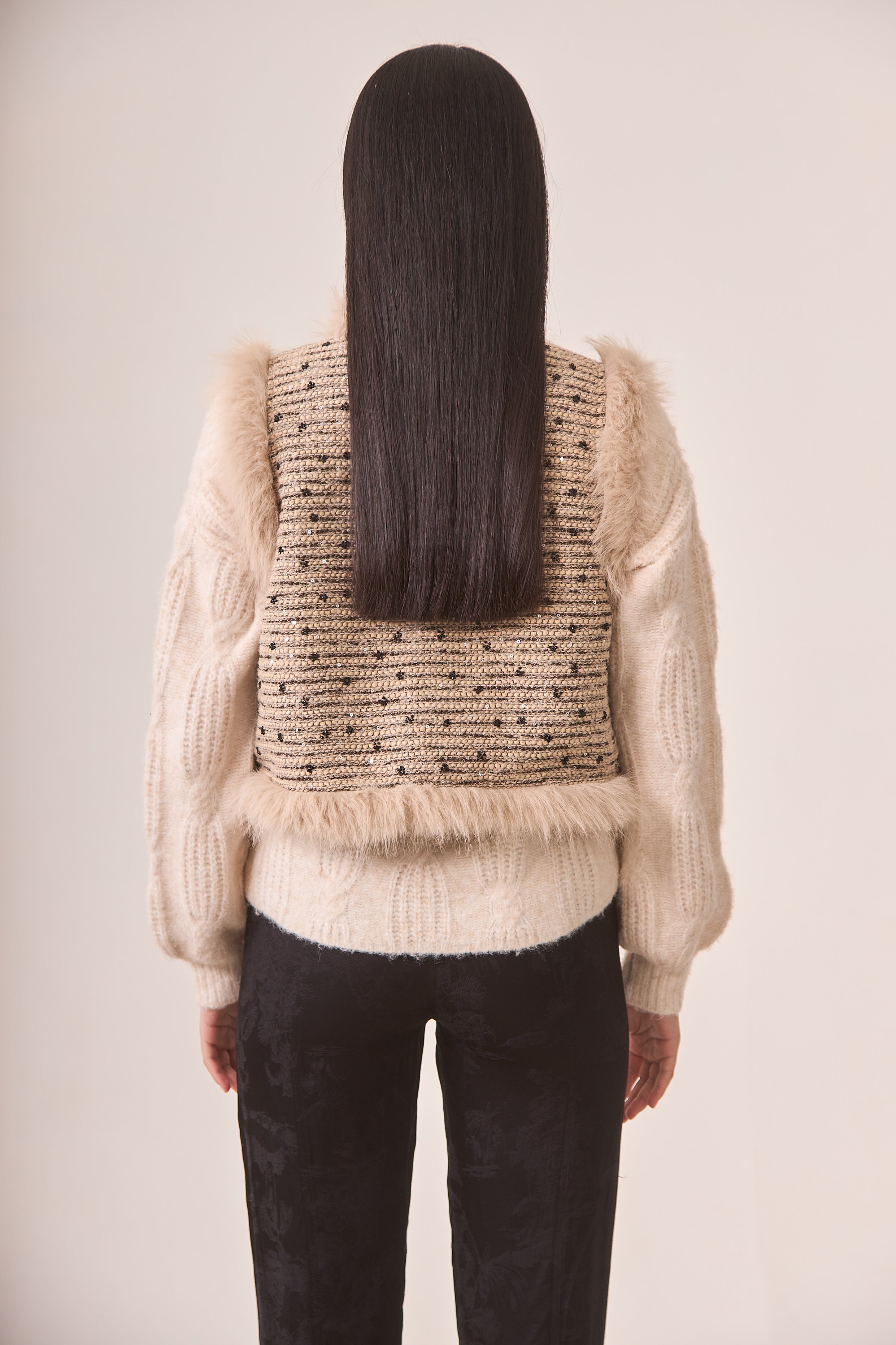CHALECO TWEED FANTASÍA PELO - IVORY