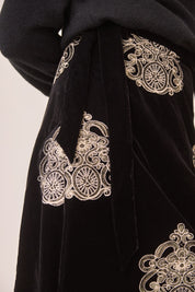 DAMASK EMBROIDERED VELVET SKIRT - BLACK