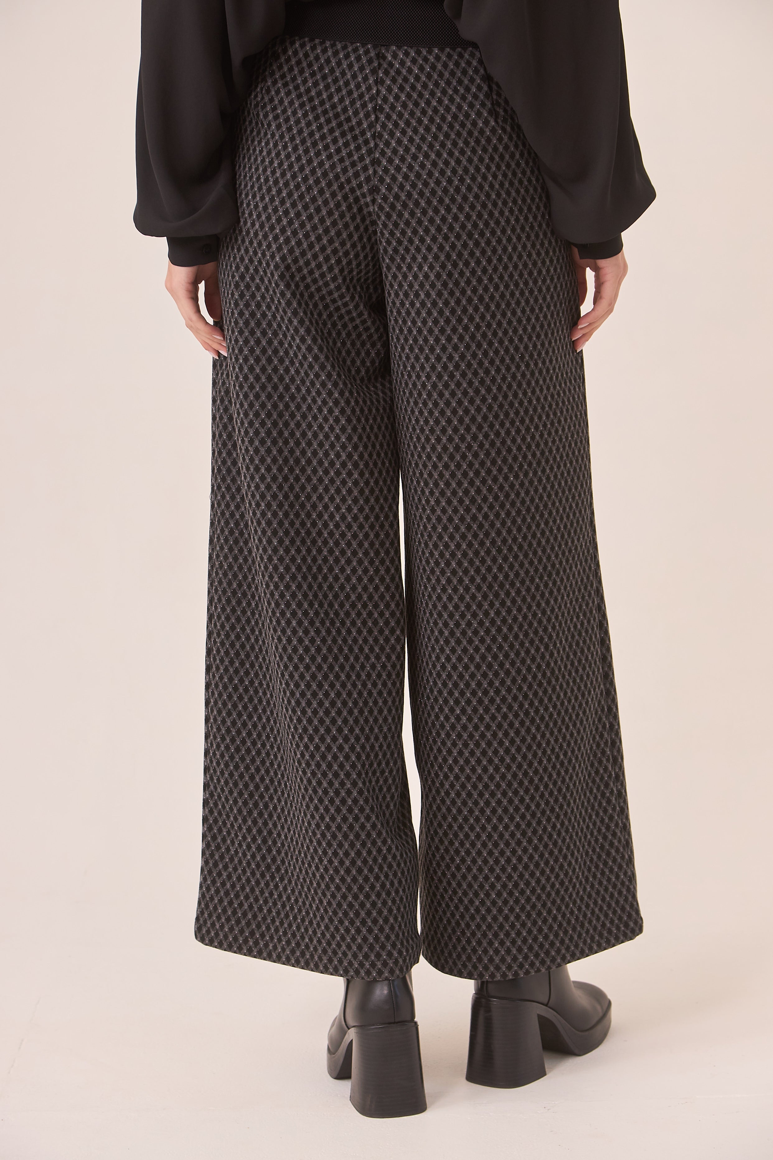 JACQUARD LACE UP PANTS - BLACK