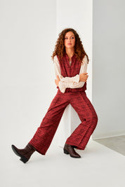 PANTALÓN PLIEGUES FLORAL - BURGUNDY