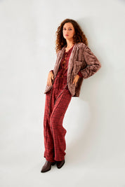 PANTALÓN PLIEGUES FLORAL - BURGUNDY