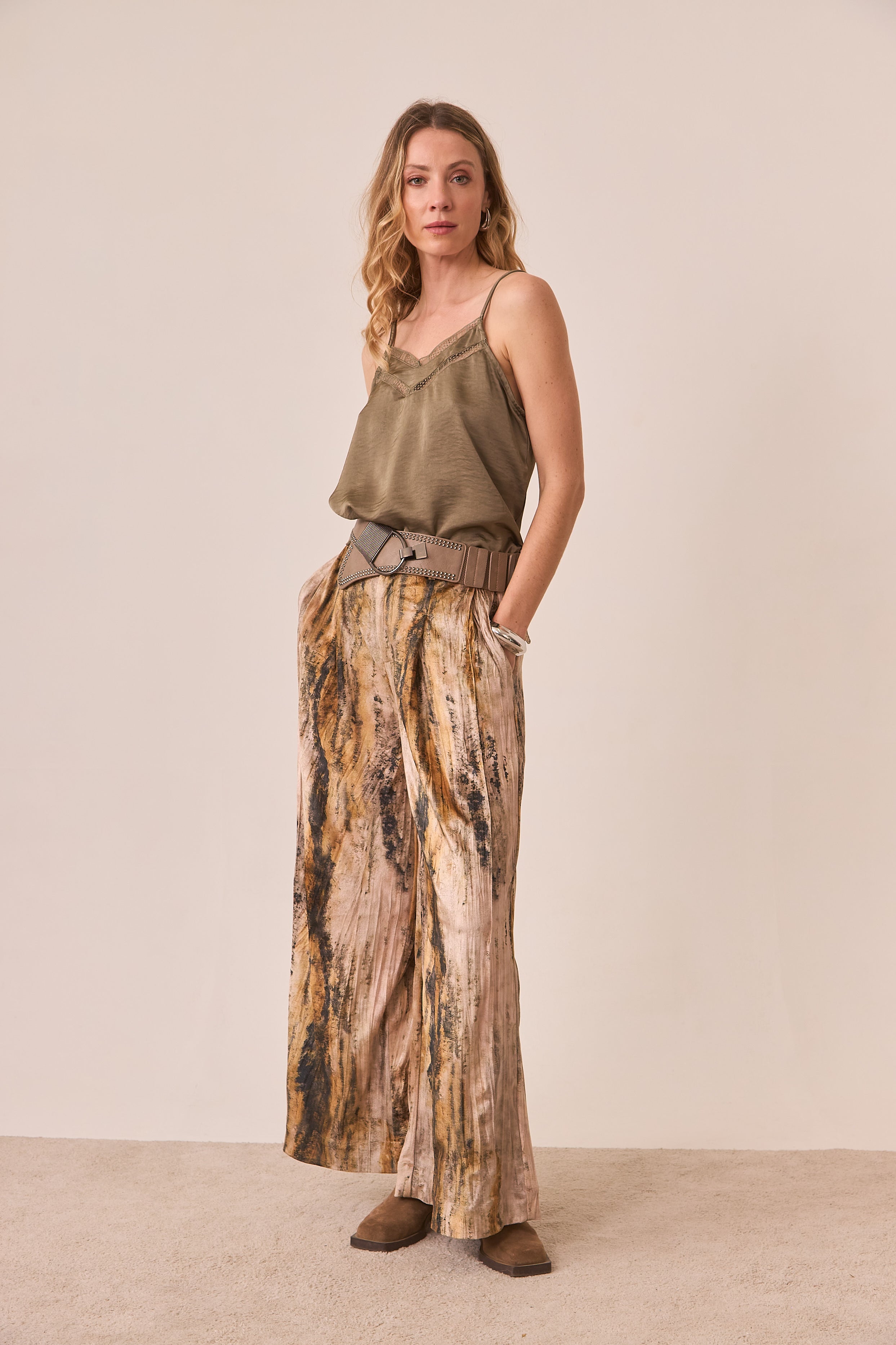 MARBLED PALAZZO PANTS - IVORY