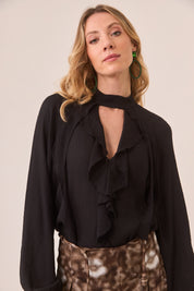 BLUSA CUT OUT VOLANTES - BLACK