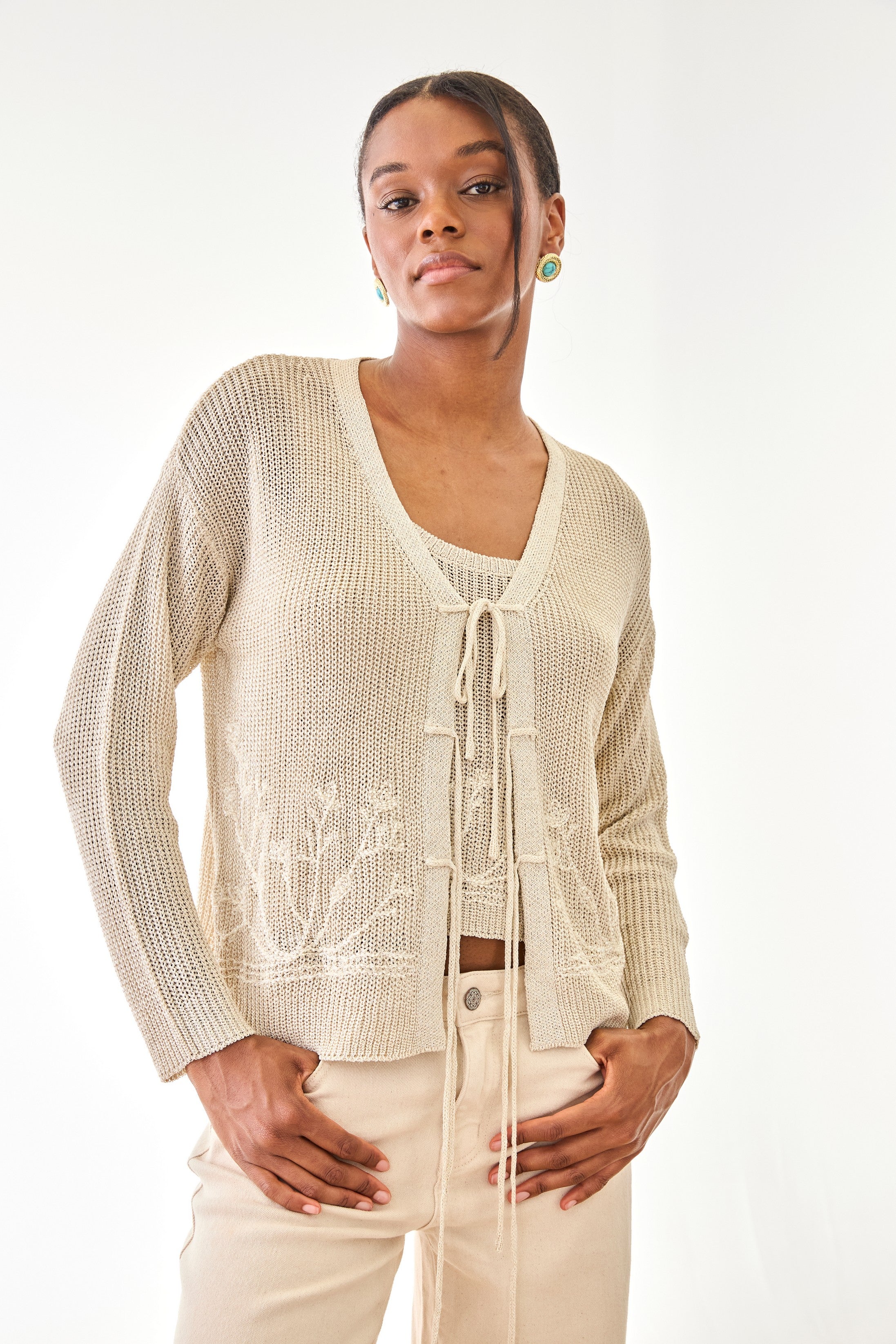 OPENWORK EMBROIDERED CARDIGAN - IVORY – NKNnekane