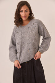 EMBROIDERED FILIGREE SWEATER - GREY