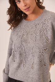 EMBROIDERED FILIGREE SWEATER - GREY