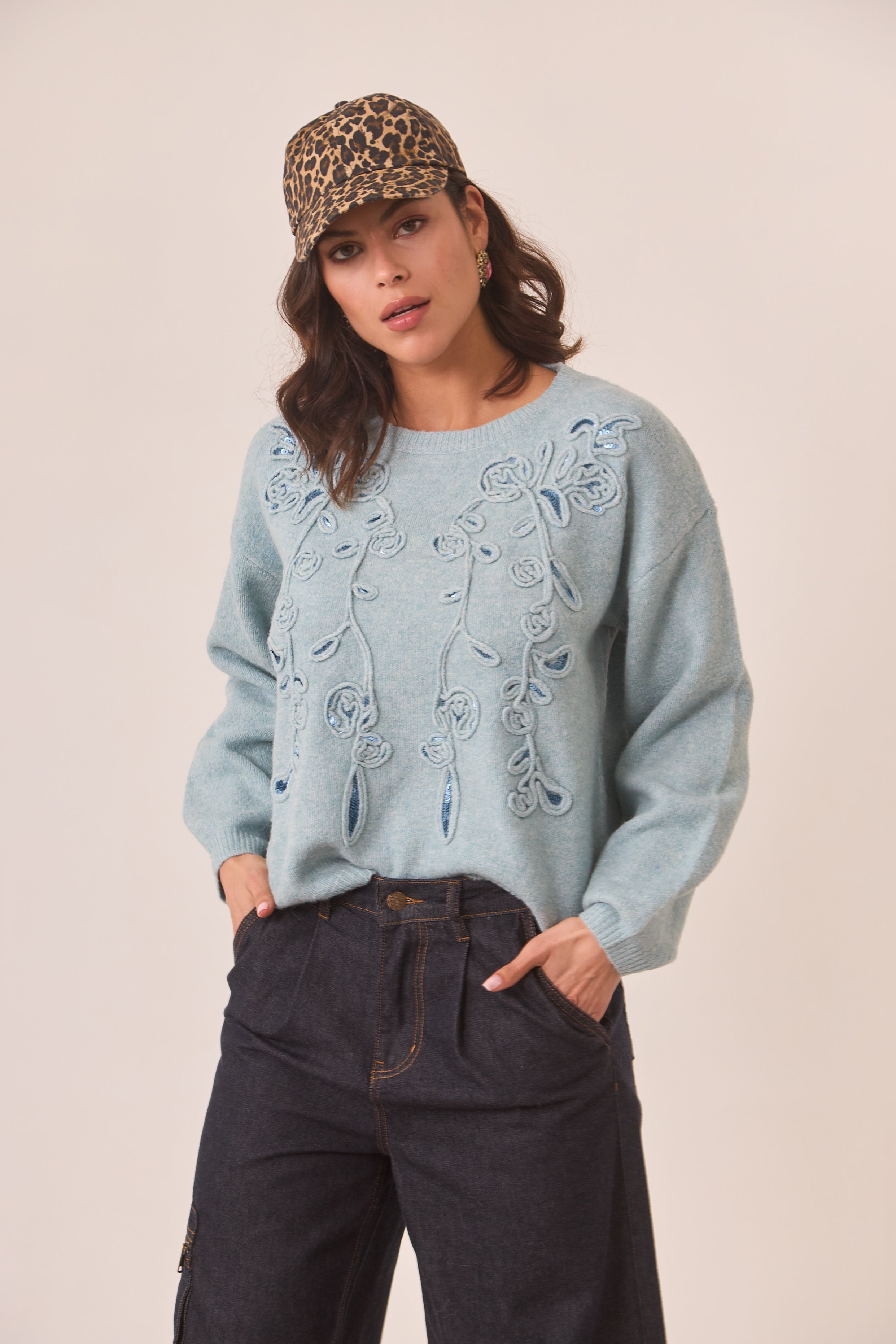 JERSEY FILIGRANAS BORDADAS - BLUE