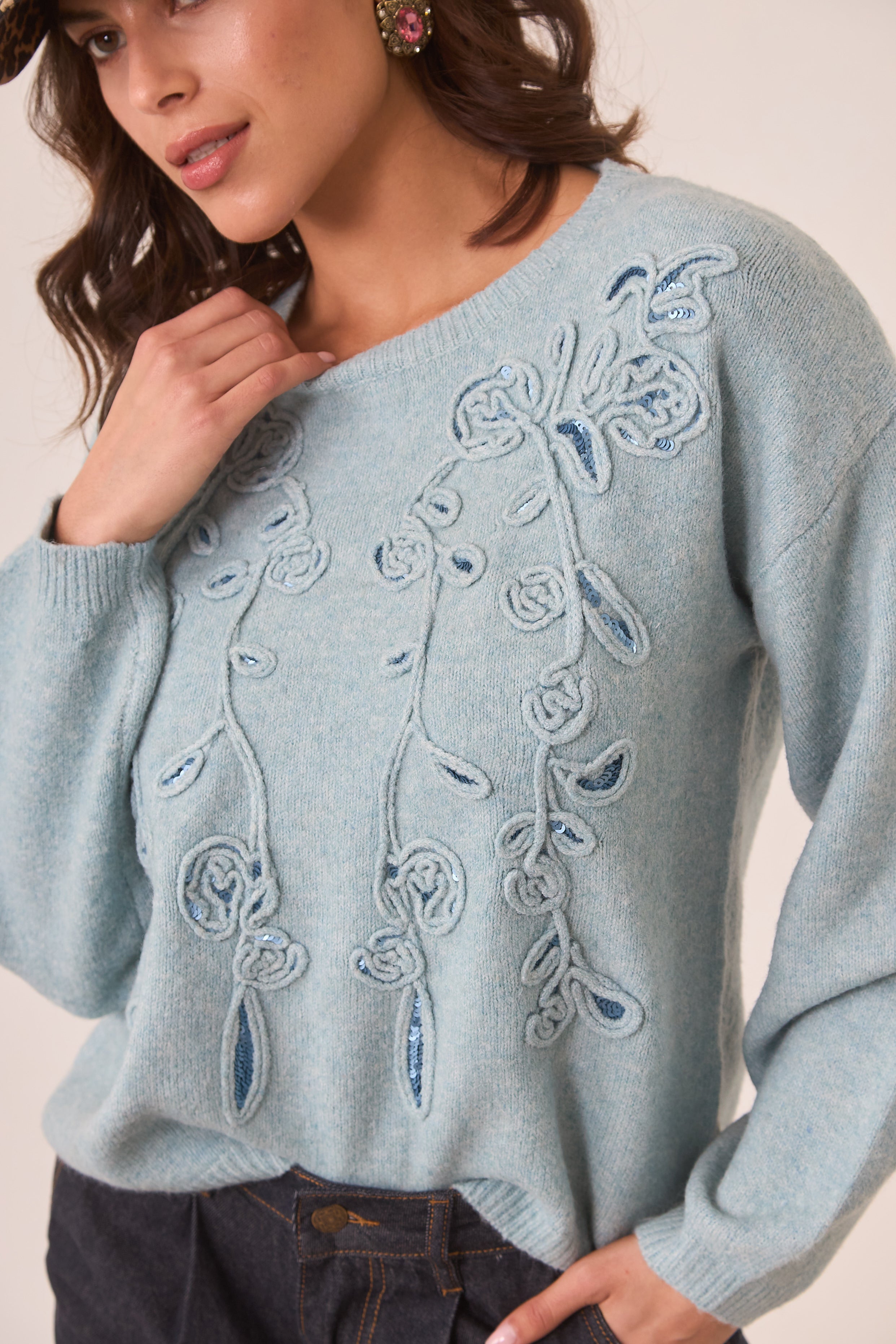 JERSEY FILIGRANAS BORDADAS - BLUE