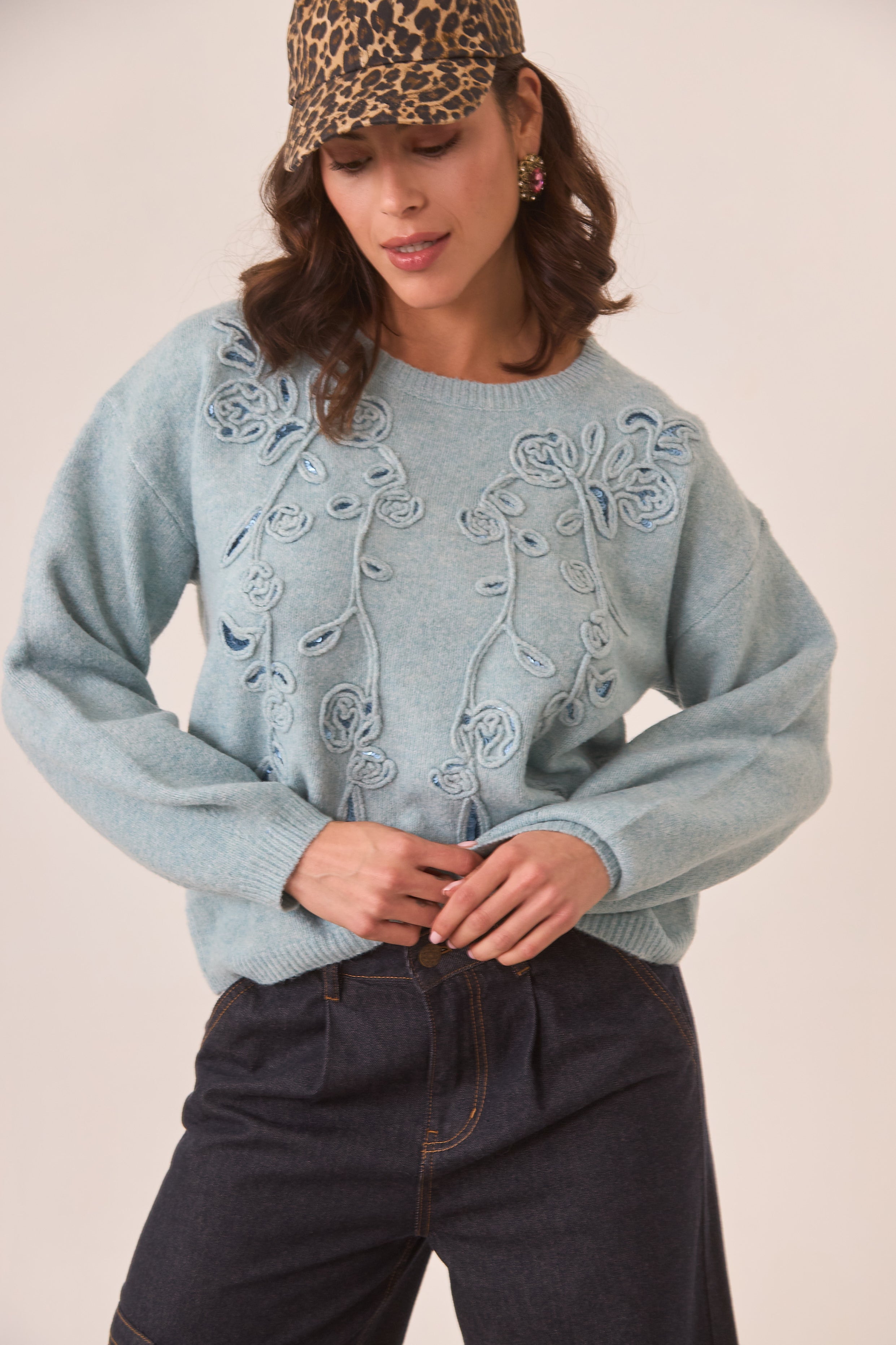 JERSEY FILIGRANAS BORDADAS - BLUE