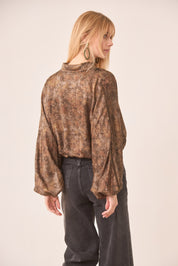 BALOON SLEEVE SHIRT BLOUSE -CHOCOLATE
