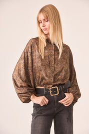 BALOON SLEEVE SHIRT BLOUSE -CHOCOLATE