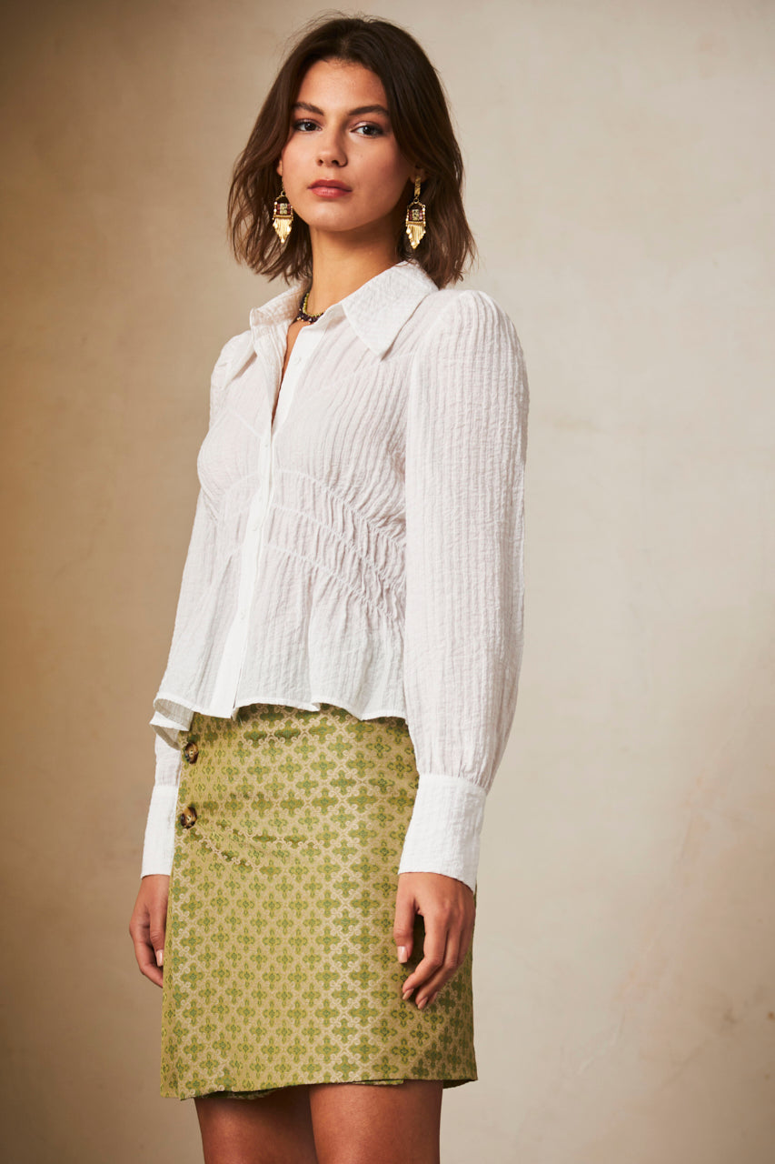 Long-sleeved fitted blouse - White