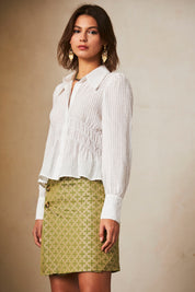 Long-sleeved fitted blouse - White