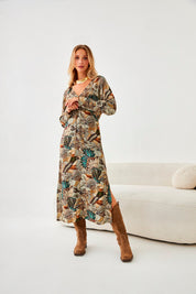 VESTIDO RETRO FLORAL - CAMEL