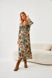 VESTIDO RETRO FLORAL - CAMEL
