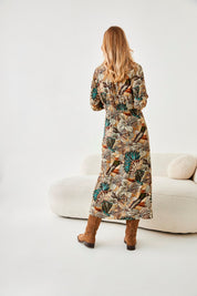 VESTIDO RETRO FLORAL - CAMEL