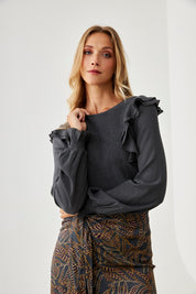 BLUSA SMOKED VOLANTES - GREY