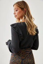 BLUSA SMOKED VOLANTES - GREY