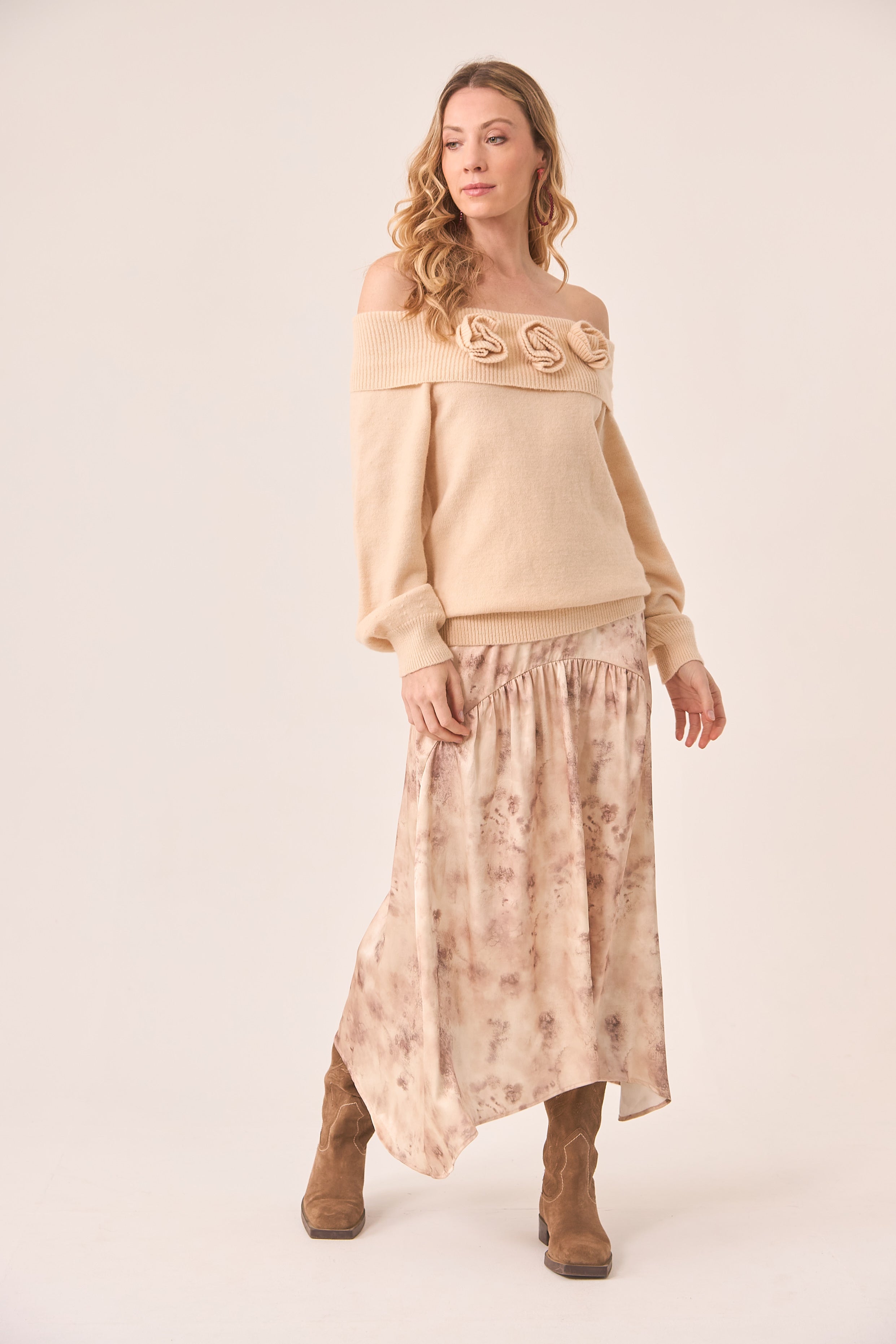 FALDA ESTAMPADA ASIMÉTRICA - IVORY