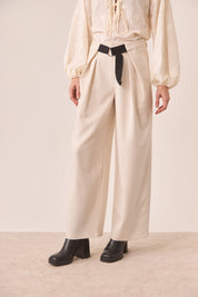 Wide Leg Pants with Belt - Ivory