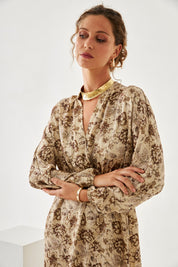 VESTIDO MAO FLORES - CAMEL