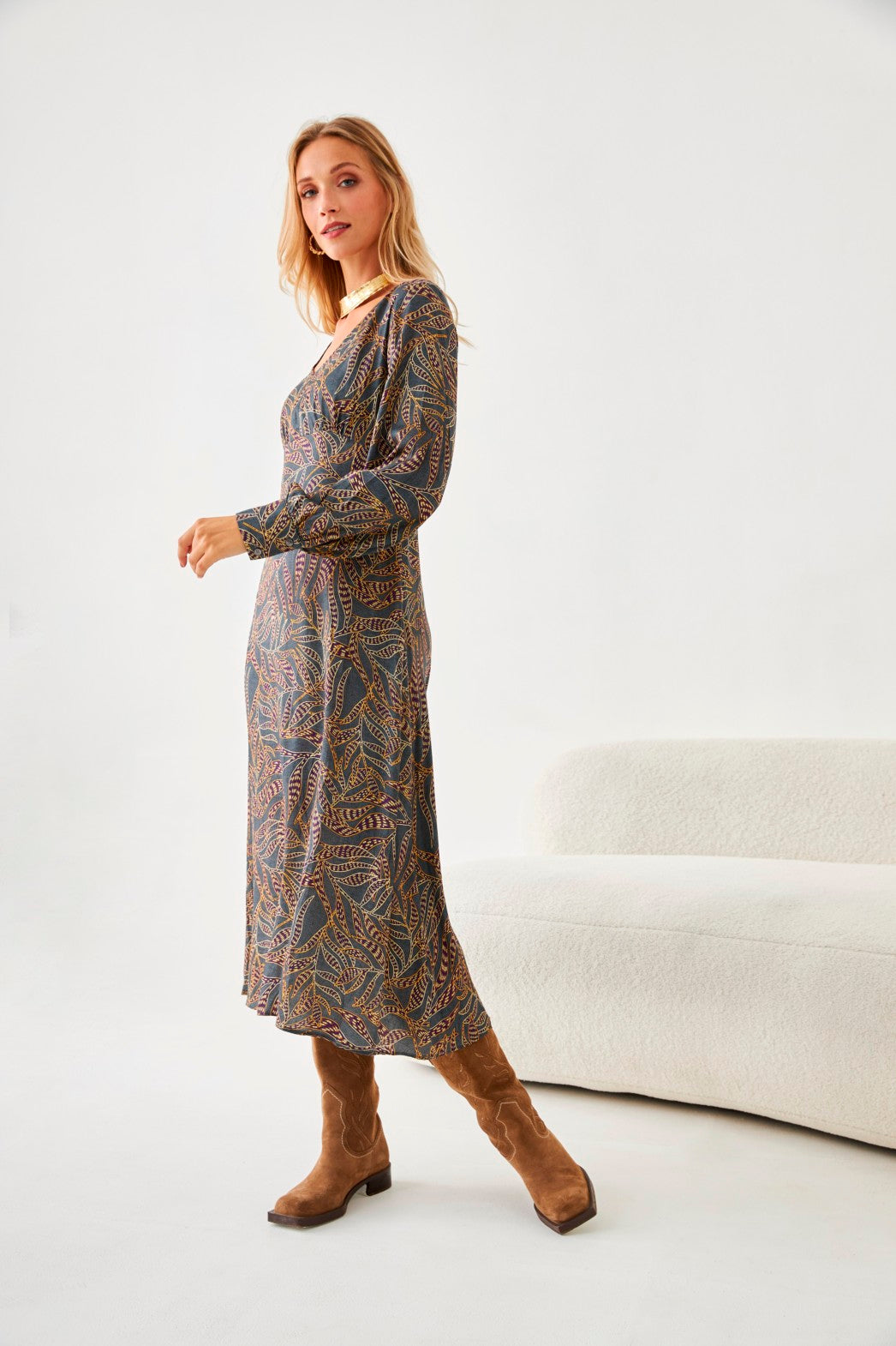 VESTIDO MIDI PLANTAS - GREY