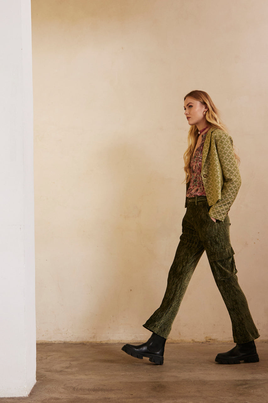 Long-sleeved short blazer in jacquard - lime