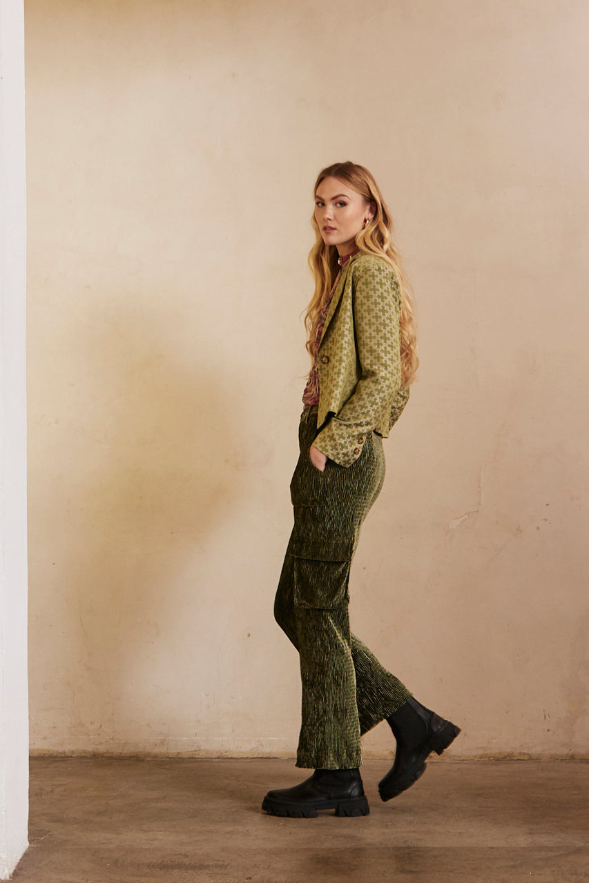 Long-sleeved short blazer in jacquard - lime