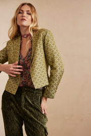 Long-sleeved short blazer in jacquard - lime