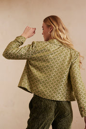 Long-sleeved short blazer in jacquard - lime
