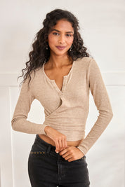 TOP CANALÉ CRUZADO BOTONES - CAMEL