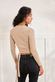 TOP CANALÉ CRUZADO BOTONES - CAMEL