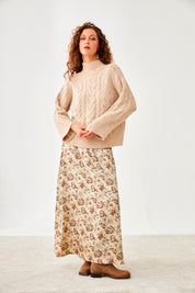 FALDA LARGA FLUIDA FLORES  - IVORY