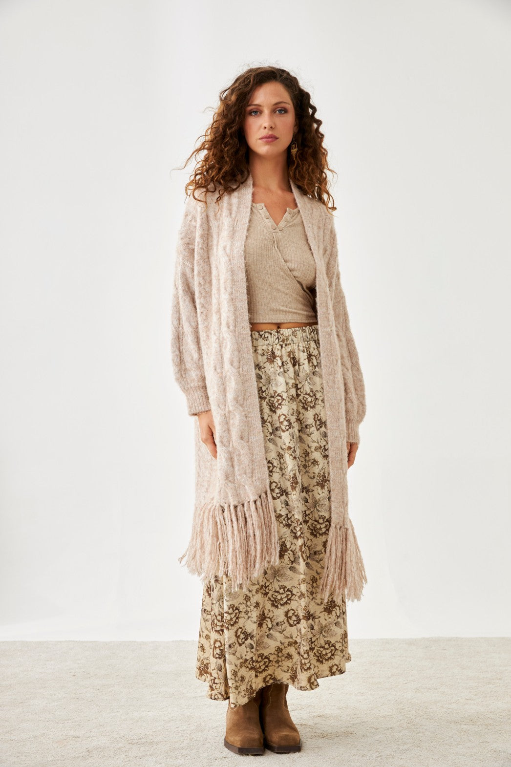 FALDA LARGA FLUIDA FLORES  - IVORY