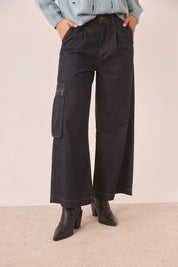 JEANS WIDE LEG CARGO - DENIM