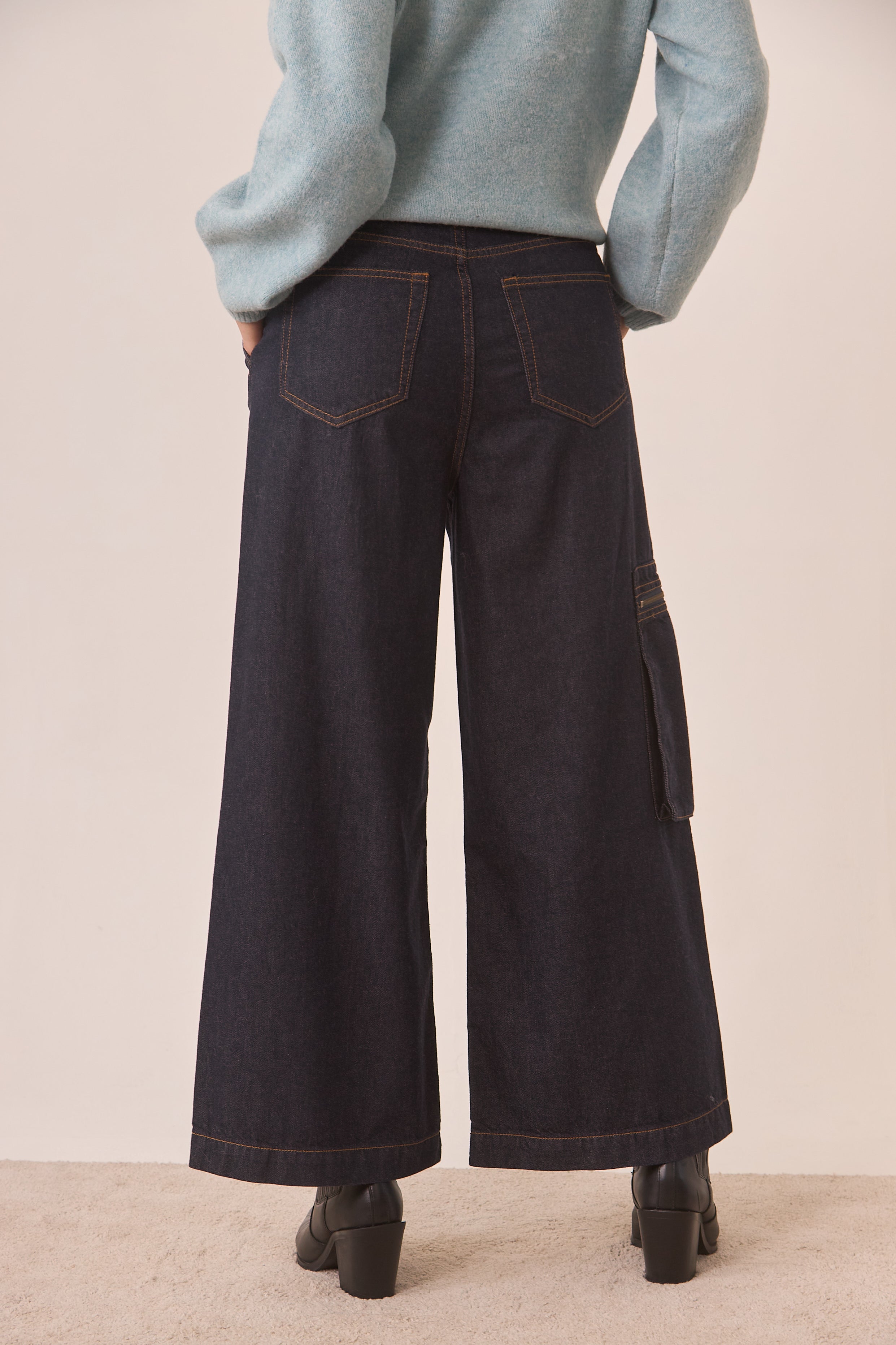 JEANS WIDE LEG CARGO - DENIM