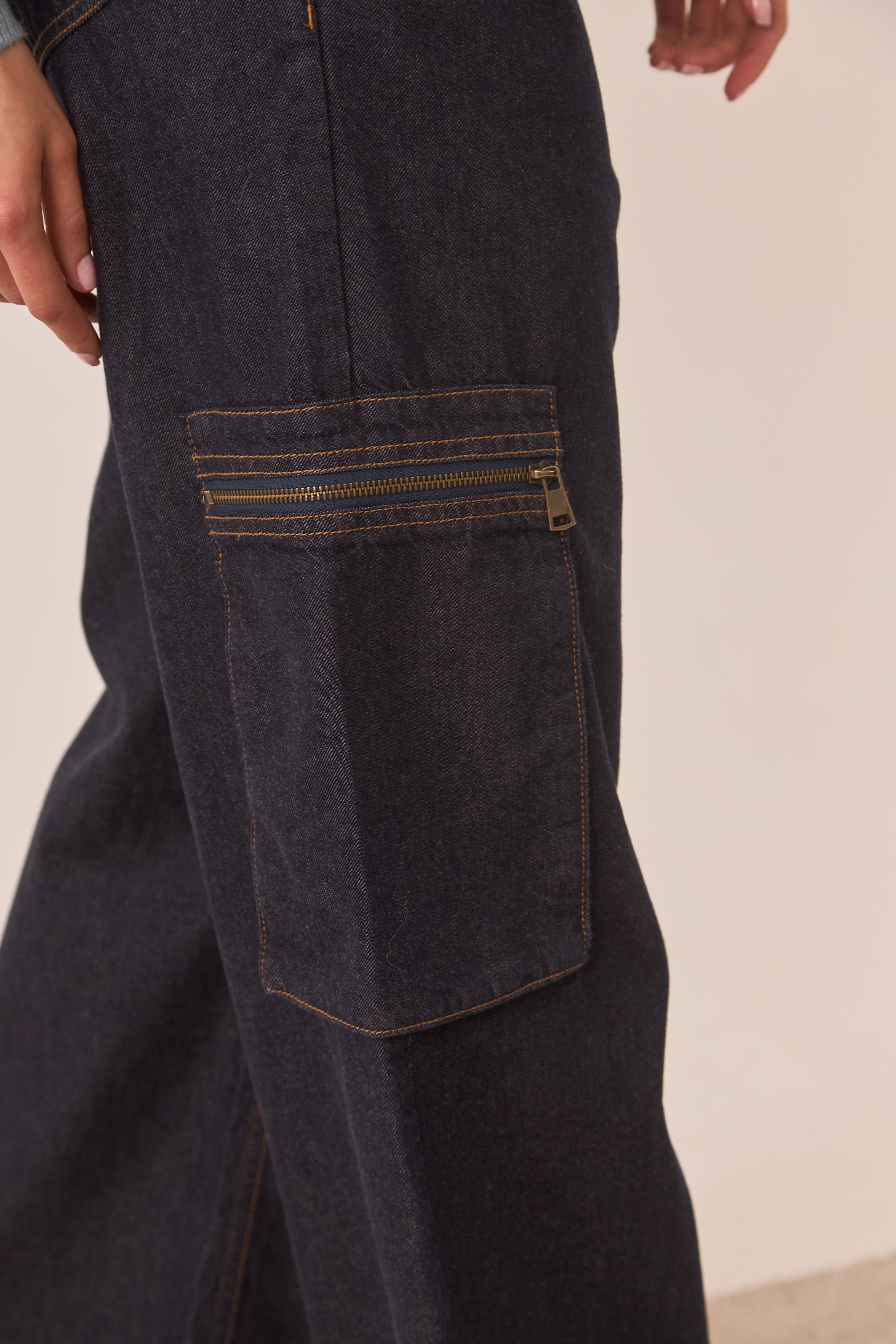 JEANS WIDE LEG CARGO - DENIM