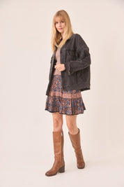 EMBROIDERED DENIM JACKET - GRAY