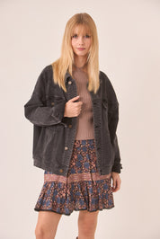 EMBROIDERED DENIM JACKET - GRAY