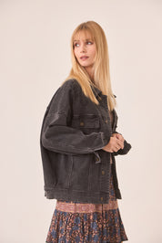 EMBROIDERED DENIM JACKET - GRAY