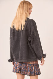 EMBROIDERED DENIM JACKET - GRAY