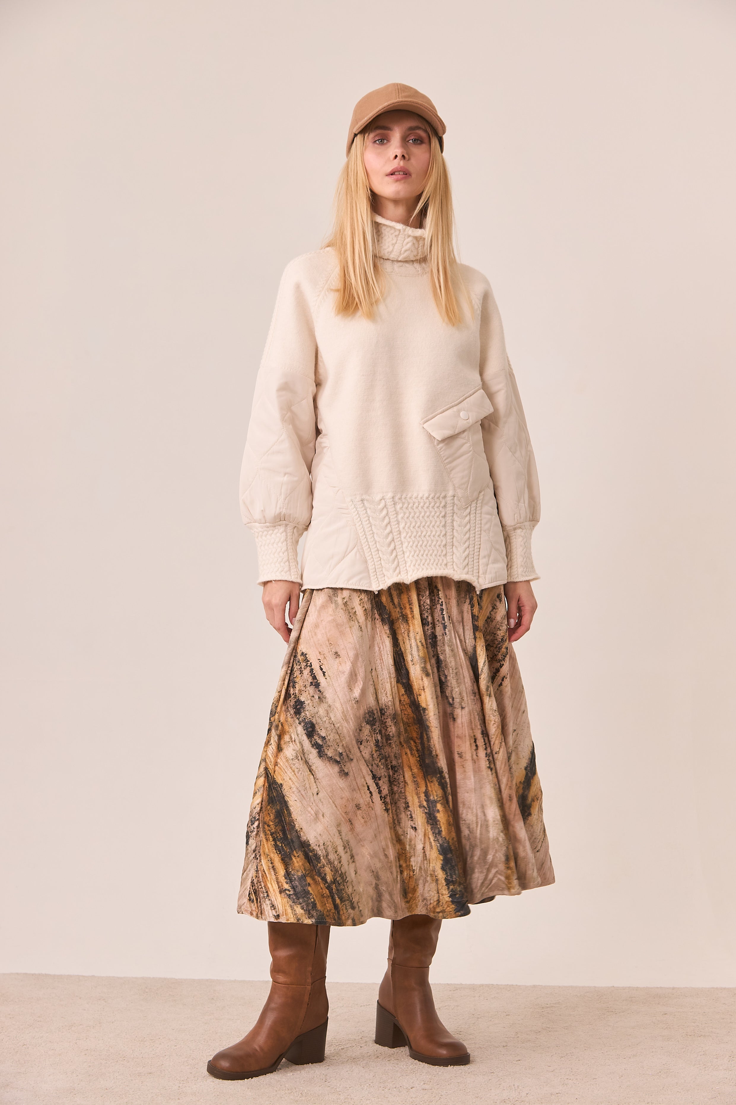 COMBINED TURTLE NECK SWEATER - IVORY